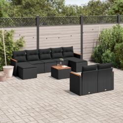 vidaXL 10 részes fekete polyrattan kerti ülőgarnitúra párnákkal (3258807)