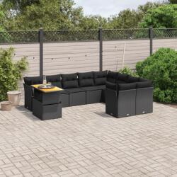 vidaXL 10 részes fekete polyrattan kerti ülőgarnitúra párnákkal (3271013)