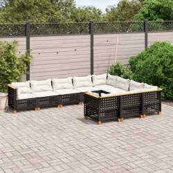 vidaXL 10 részes fekete polyrattan kerti ülőgarnitúra párnákkal (3262034)