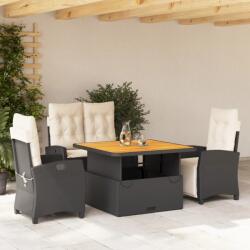 vidaXL 4 részes fekete polyrattan kerti étkezőszett párnákkal (3277381)