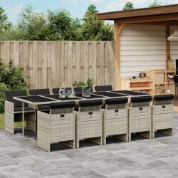 vidaXL 11 részes világosszürke polyrattan kerti ülőgarnitúra párnákkal (3277702) - vidaxl