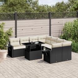 vidaXL 9 részes fekete polyrattan kerti ülőgarnitúra párnákkal (3267796)