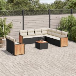 vidaXL 10 részes fekete polyrattan kerti ülőgarnitúra párnákkal (3227785)