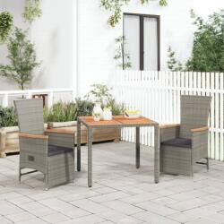vidaXL 3 részes szürke polyrattan kerti étkezőgarnitúra párnával (3157555)