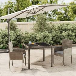 vidaXL 3 részes szürke polyrattan kerti étkezőgarnitúra párnával (3185005)