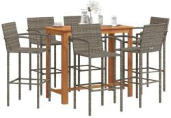 vidaXL 7 részes szürke tömör akácfa és polyrattan kerti bárszett (3295293) - vidaxl