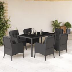 vidaXL 7 részes fekete polyrattan kerti étkezőgarnitúra párnával (3211851)