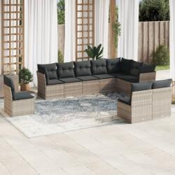 vidaXL 10 részes világosszürke polyrattan kerti ülőgarnitúra párnákkal (3217802)