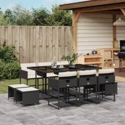vidaXL 11 részes fekete polyrattan kerti étkezőgarnitúra párnákkal (3278093)