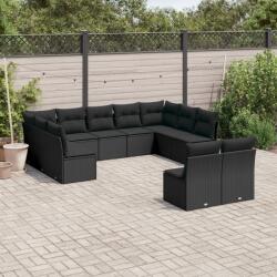 vidaXL 11 részes fekete polyrattan kerti ülőgarnitúra párnákkal (3218345)