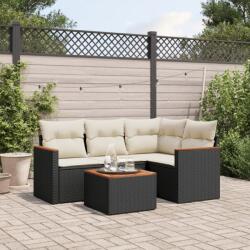 vidaXL 5 részes fekete polyrattan kerti kanapészett párnákkal (3225937) - vidaxl