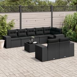 vidaXL 9 részes fekete polyrattan kerti ülőgarnitúra párnákkal (3222824)