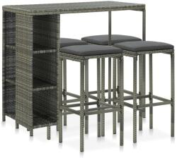 vidaXL 5 darabos szürke polyrattan kerti bárszett párnákkal (3064915) - vidaxl
