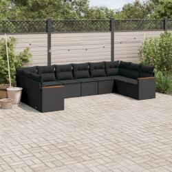 vidaXL 10 részes fekete polyrattan kerti ülőgarnitúra párnákkal (3226321)