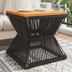 vidaXL fekete tömör akácfa dohányzóasztal drót aljjal 38 x 38 x 38 cm (365636) - vidaxl