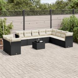 vidaXL 11 részes fekete polyrattan kerti ülőgarnitúra párnákkal (3249705)