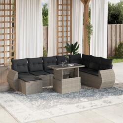 vidaXL 9 részes világosszürke polyrattan kerti ülőgarnitúra párnával (3268732)