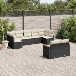 vidaXL 9 részes fekete polyrattan kerti ülőgarnitúra párnákkal (3258689)