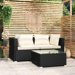 vidaXL 3 részes fekete polyrattan kerti ülőgarnitúra párnákkal (317488)