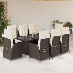 vidaXL 9 részes barna polyrattan kerti étkezőgarnitúra párnákkal (3213120) - vidaxl