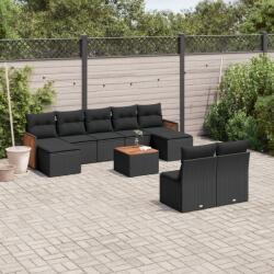 vidaXL 10 részes fekete polyrattan kerti ülőgarnitúra párnákkal (3260459)