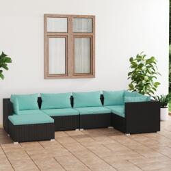 vidaXL 6 részes fekete polyrattan kerti ülőgarnitúra párnákkal (3101809)