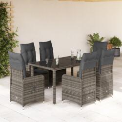 vidaXL 7 részes szürke polyrattan kerti bisztrógarnitúra párnákkal (3277035)