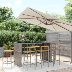 vidaXL 9 részes szürke polyrattan és tömör akácfa kerti bárszett (3187705)
