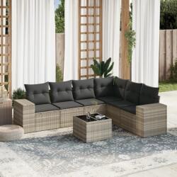 vidaXL 7 részes világosszürke polyrattan kerti ülőgarnitúra párnákkal (3254959)