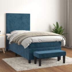 vidaXL sötétkék bársony rugós ágy matraccal 100 x 200 cm (3137711) - vidaxl