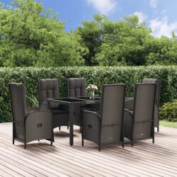 vidaXL 7 részes fekete polyrattan kerti étkezőgarnitúra párnával (3185066)