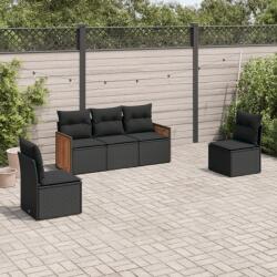 vidaXL 5 részes fekete polyrattan kerti kanapészett párnákkal (3259927)