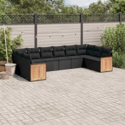 vidaXL 10 részes fekete polyrattan kerti ülőgarnitúra párnákkal (3260403)