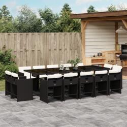 vidaXL 15 részes fekete polyrattan kerti étkezőgarnitúra párnákkal (3277997)