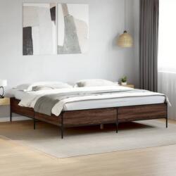 vidaXL barna tölgyszínű szerelt fa és fém ágykeret 200 x 200 cm (3279781)