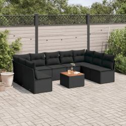 vidaXL 10 részes fekete polyrattan kerti ülőgarnitúra párnákkal (3256118)