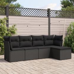 vidaXL 5 részes fekete polyrattan kerti kanapészett párnákkal (3217555)