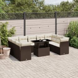 vidaXL 10 részes barna polyrattan kerti ülőgarnitúra párnákkal (3266823)