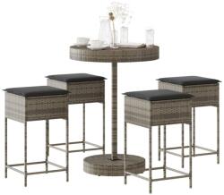 vidaXL 5 részes szürke polyrattan kerti bárszett párnákkal (3261445)