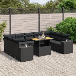 vidaXL 10 részes fekete polyrattan kerti ülőgarnitúra párnákkal (3272777)
