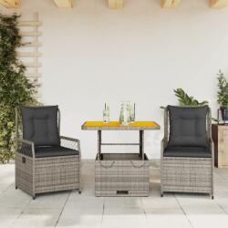 vidaXL 3 részes szürke polyrattan kerti étkezőgarnitúra párnával (3262913)