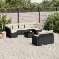 vidaXL 10 részes fekete polyrattan kerti ülőgarnitúra párnákkal (3219416)