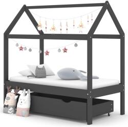 vidaXL sötétszürke tömör fenyőfa gyerekágykeret fiókkal 70 x 140 cm (322142)