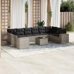 vidaXL 11 részes világosszürke polyrattan kerti ülőgarnitúra párnákkal (3223081)