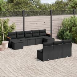 vidaXL 10 részes fekete polyrattan kerti ülőgarnitúra párnákkal (3226384)