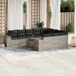 vidaXL 11 részes világosszürke polyrattan kerti ülőgarnitúra párnákkal (3255439)