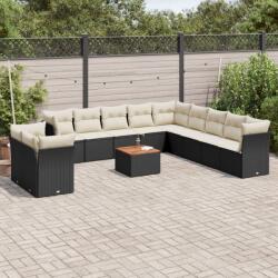 vidaXL 12 részes fekete polyrattan kerti ülőgarnitúra párnákkal (3223725)