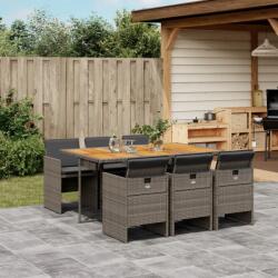 vidaXL 7 részes szürke polyrattan kerti étkezőgarnitúra párnával (3277681)