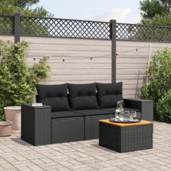 vidaXL 4 részes fekete polyrattan kerti ülőgarnitúra párnákkal (3225313)