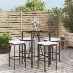 vidaXL 5 részes fekete polyrattan kerti bárszett párnával (3187632)